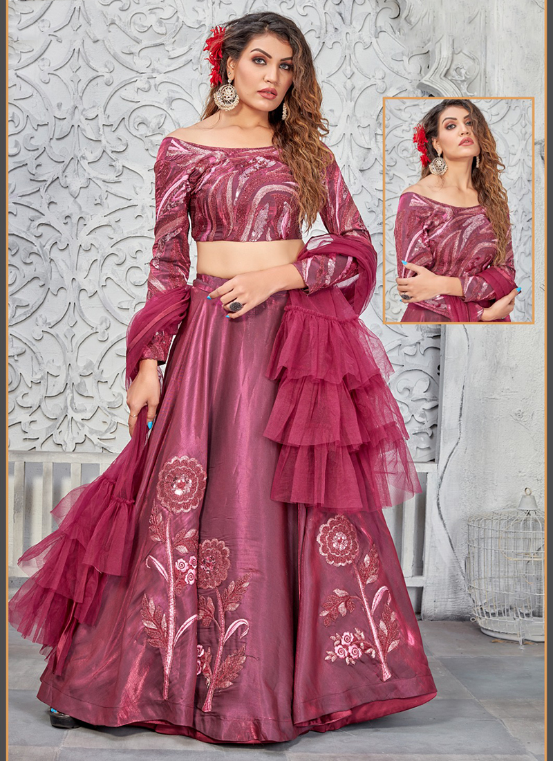 Buy Dual Tone Silk Watermelon Pink Party Wear Embroidery Work Readymade ...